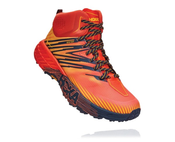 Hoka One One Speedgoat Mid GORE-TEX 2 Mens UK - Red / Gold Hiking Boots - VIUYE3152